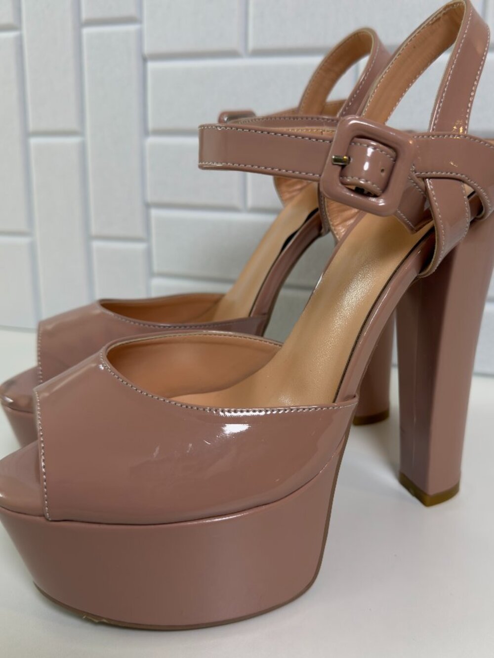 Nude 6" Platform Block Heels Size 7